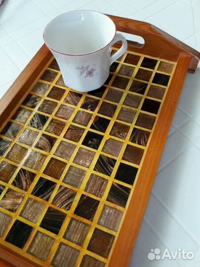 Поднос handmade. Дерево, мозаика