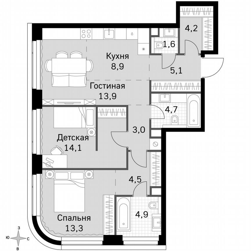 2-к. квартира, 78,2 м², 42/49 эт.