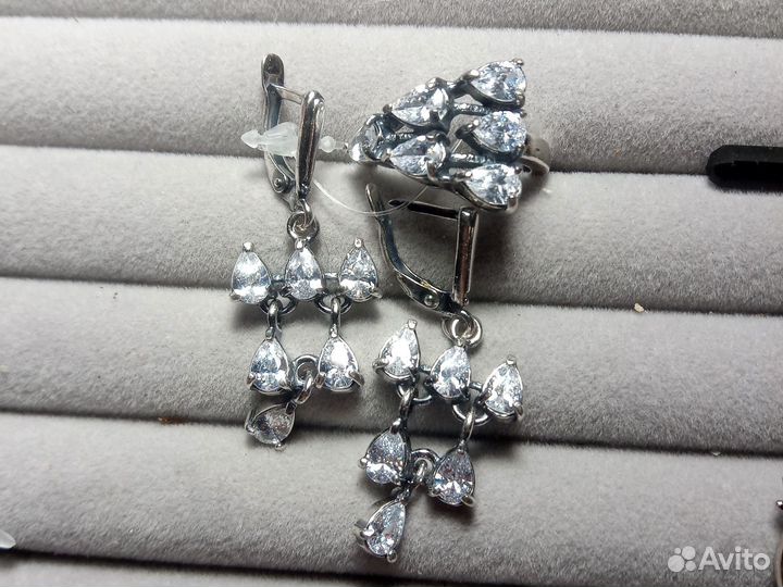 Серьги и кольцо с горным хрусталем винтаж