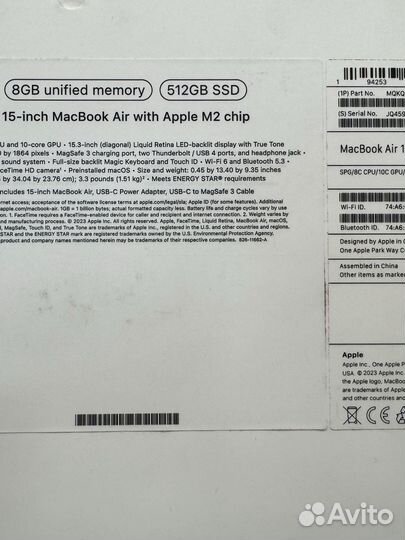 Apple Macbook air 15 M2 2023 8 512 гб