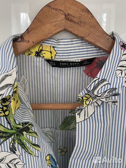 Рубашка zara в синяя в полоску