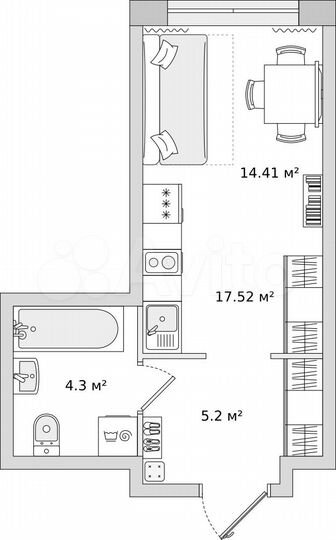 Квартира-студия, 23,9 м², 7/21 эт.