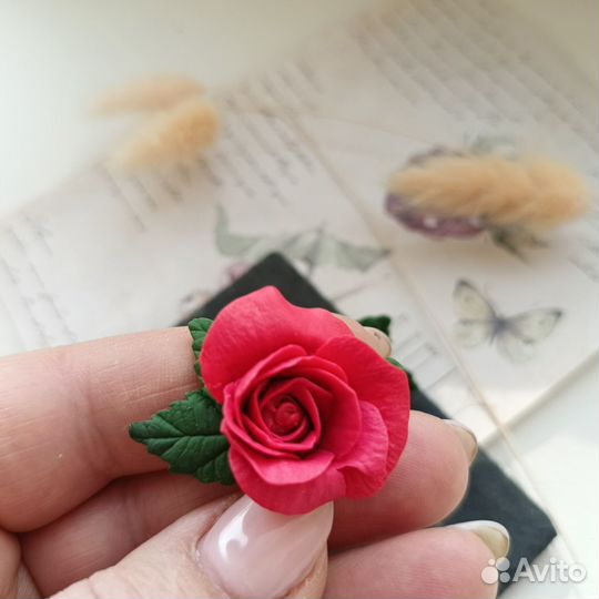 Серьги Красная роза. Ручная работа