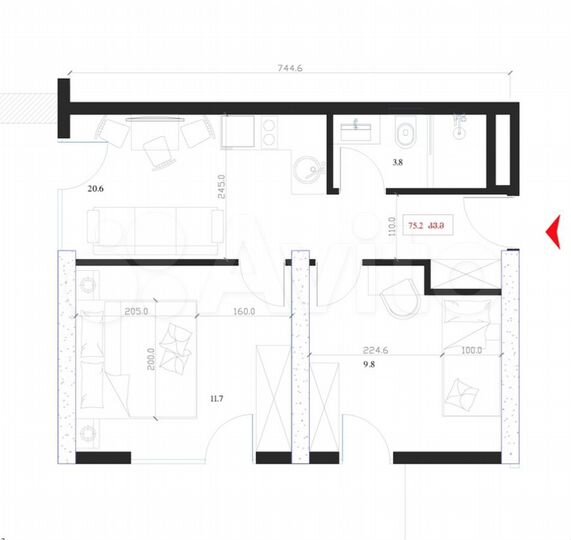 2-к. квартира, 75 м² (Грузия)