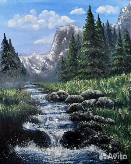 Картина маслом на холсте, горный пейзаж