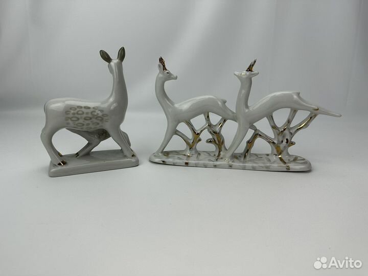 Фарфоровые статуэтки Лань с детёнышем, Олени