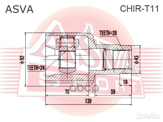 Шрус внутренний правый 24x43x28 chirt11 asva