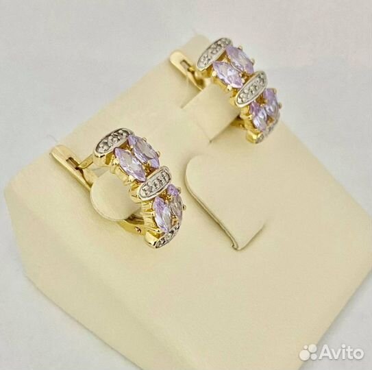 Серьги в лимонном золоте с бриллиантами и танзанит