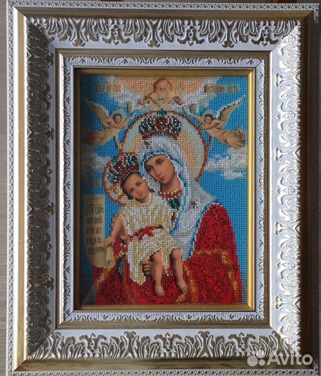 Икона вышитая бисером Богородица Неувядаемый цвет