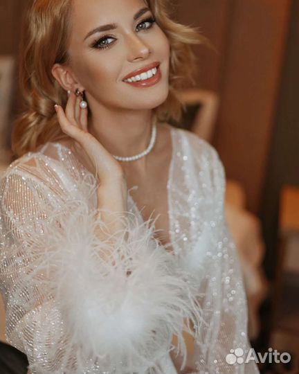 Прокат. Халатик с перьями дизайнерский