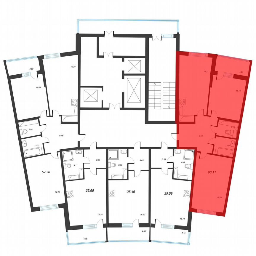 2-к. квартира, 62,2 м², 12/22 эт.