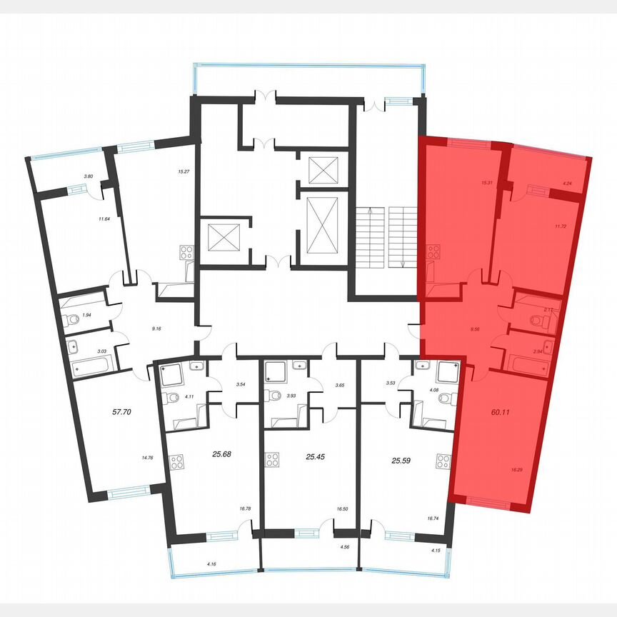 2-к. квартира, 62,2 м², 12/22 эт.