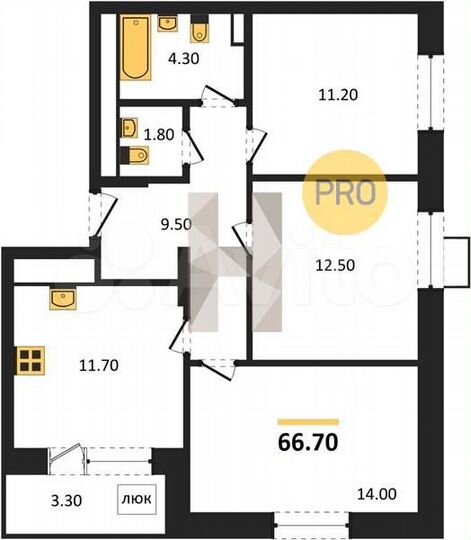 3-к. квартира, 68 м², 6/17 эт.