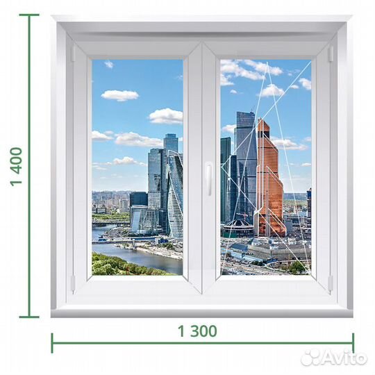 Окно двухстворчатое 1300х1400 мм