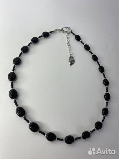 Черные бусы стекло клевер 43 см