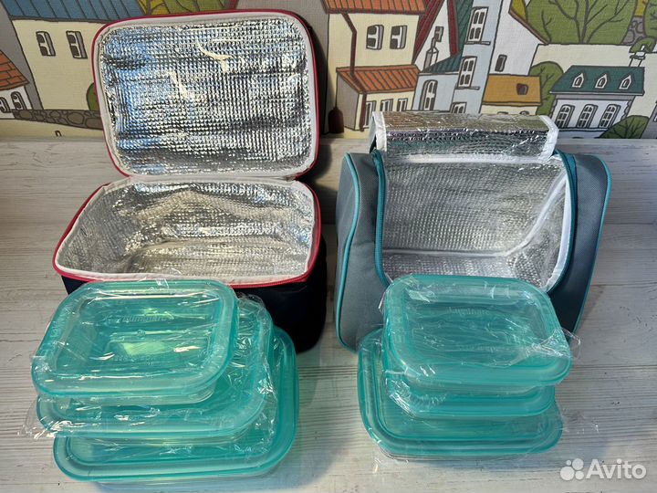 Набор стеклянных контейнеров в термосумке