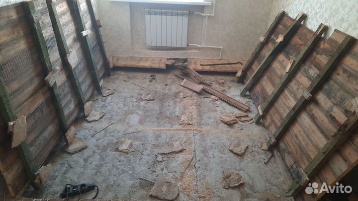 Демонтаж старого пола+стяжка пола