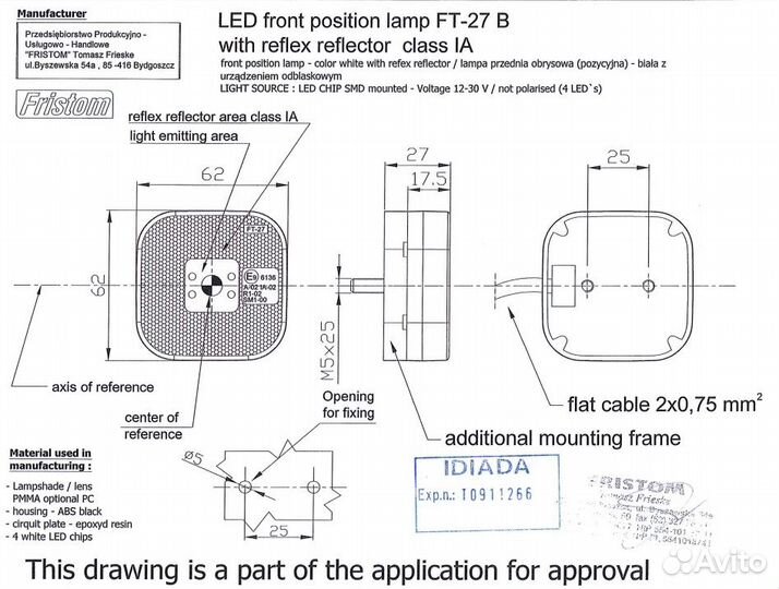 Фонарь габаритный прицепа FT-027 B (белый) LED fri