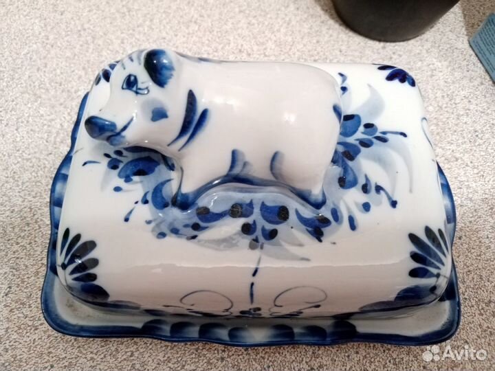 Масленка фарфор гжель