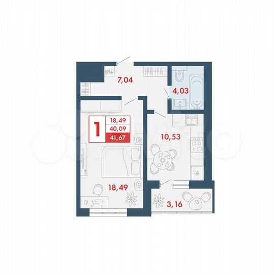1-к. квартира, 41,6 м², 6/14 эт.