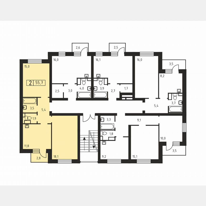 2-к. квартира, 55,7 м², 2/3 эт.