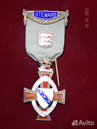Rmib, Steward, 1913 год, Англия, масонская медаль