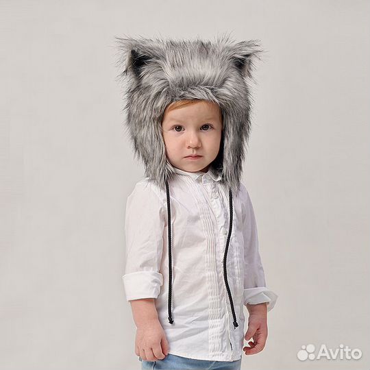Детская зверошапка Серый Волк-мини. Волкошапка