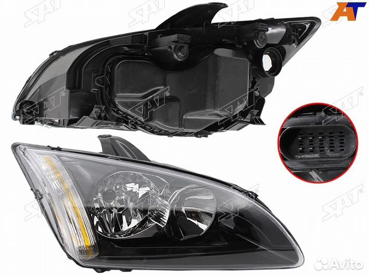 Фара Ford Focus II 05-08 черная,галоген,под коррек