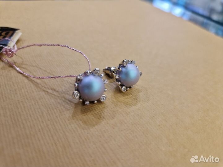 Серьги пусеты жемчуг swarovski