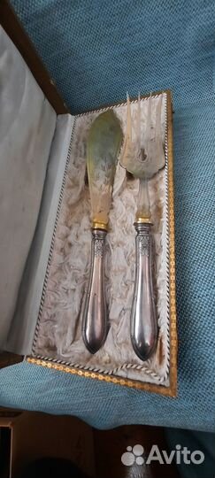 Антикварный набор столовые приборы для рыбы