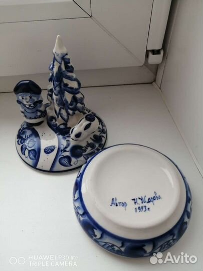 Шкатулка винтажная, фарфор, Гжель