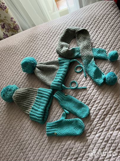 Шапка набор варежки снуд шарф осень зима