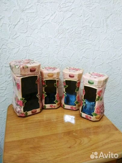 Набор баночек для кофе,чая.Декупаж,акрил