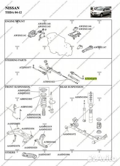 Наконечник рулевой тяги Nissan Tiida ateni1078