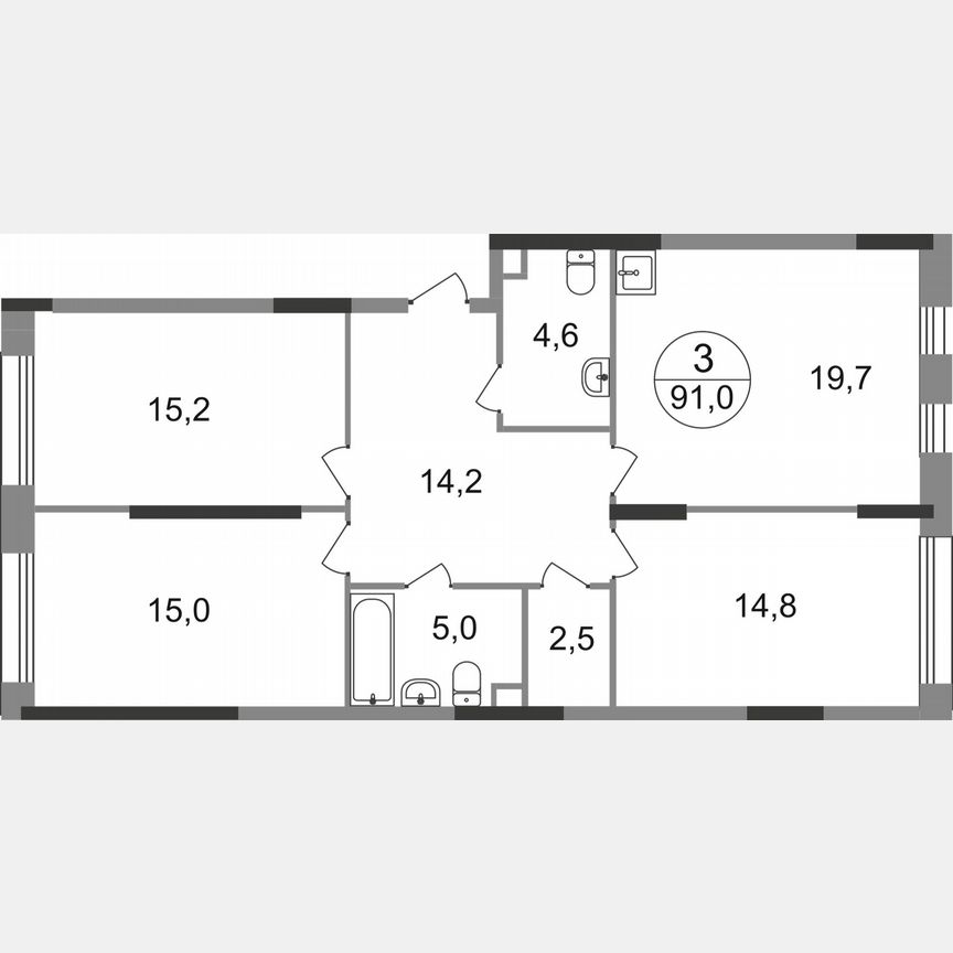 3-к. квартира, 91 м², 2/17 эт.