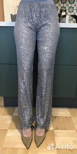 Брюки прямые, с пайетками