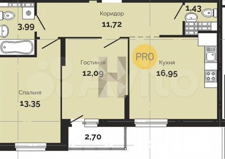 2-к. квартира, 62,2 м², 19/25 эт.