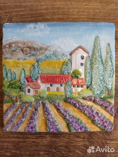 Пейзаж с лавандой. Панно. Керамика ручной работы