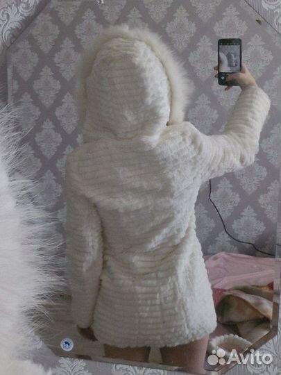 Шуба из кролика белая с поясом