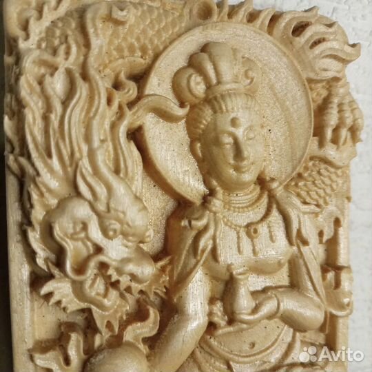 44 Kwan-yin dragon Резное панно 