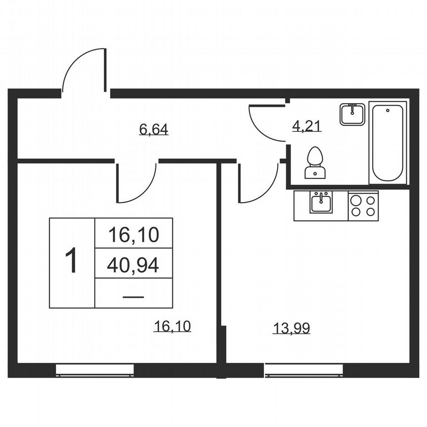 1-к. квартира, 40,9 м², 2/19 эт.
