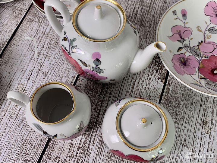 Чайный сервиз Розовая ветка лфз фарфор СССР винтаж