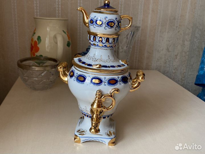 Самовар гжель, вазы, сахарница