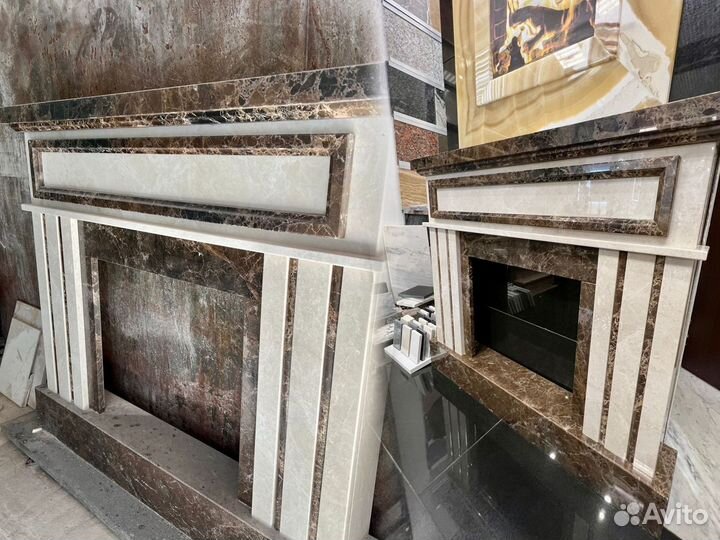 Камин из мрамора Имперадор Дарк и Крема Марфил