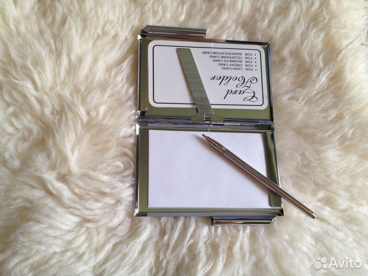 Визитница металлическая с блокнотом и ручкой новая