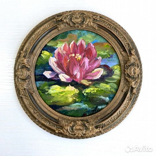 Картина пруд нимфея Мини этюд в рамке Масло