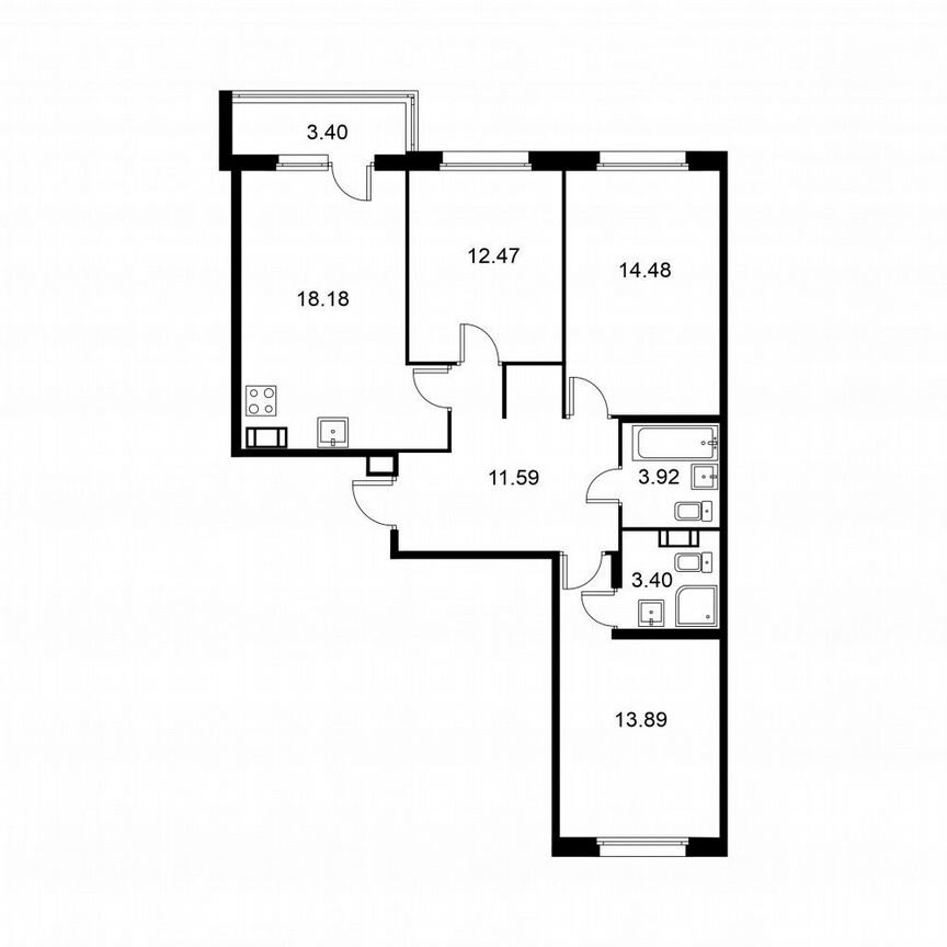 3-к. квартира, 79,6 м², 9/9 эт.