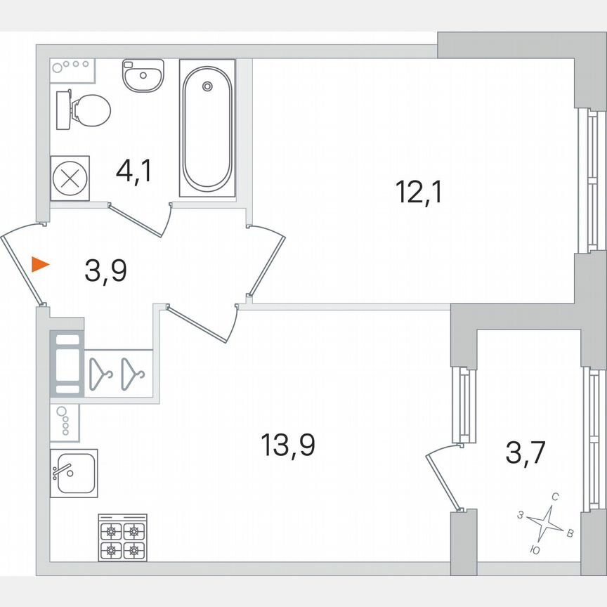 1-к. квартира, 35,9 м², 4/4 эт.