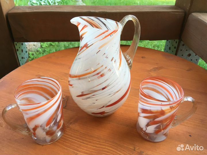 Графин и кружки цветное стекло СССР