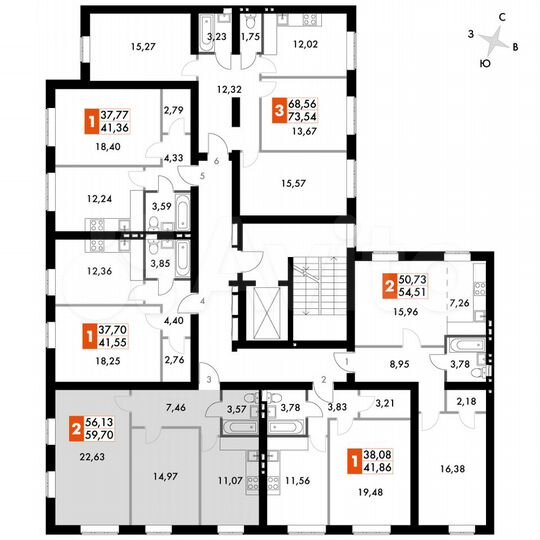 2-к. квартира, 59,7 м², 2/4 эт.